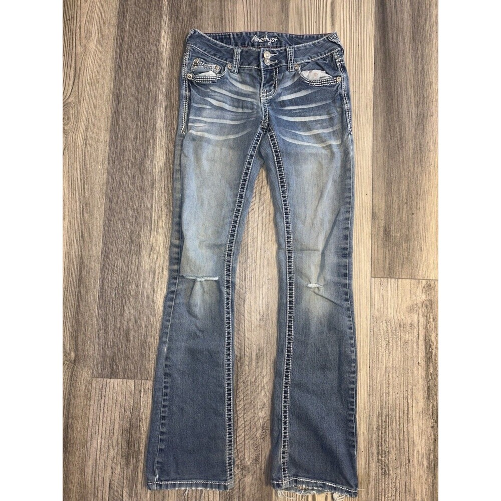 Amethyst Jeans Womens Size 1 Blue Bootcut Slim Fit Stretch Distressed
